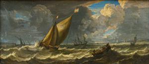 Pieter Mulier il Giovane, detto il Cavalier Tempesta (Haarlem, 1637– Milano, 1701), Navi in un mare in tempesta